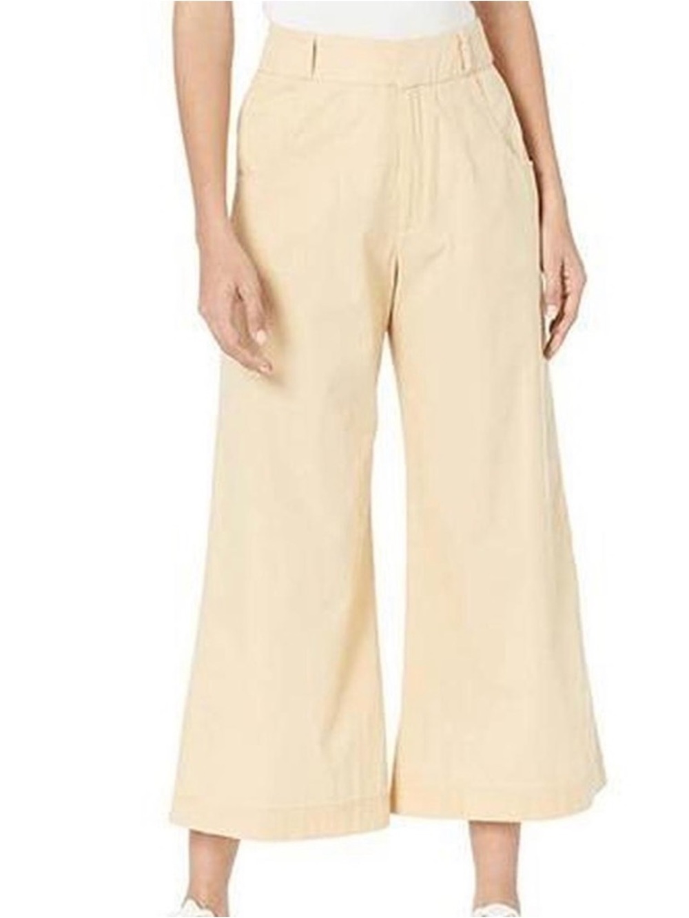 Free People Menorca Crop Wide Leg Cotton Pants Size 12 Pale Yellow